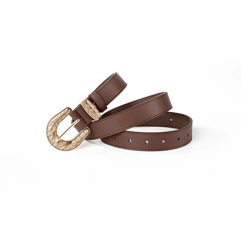 Brown Leather Belt with Gold Buckle for Women — feature 11