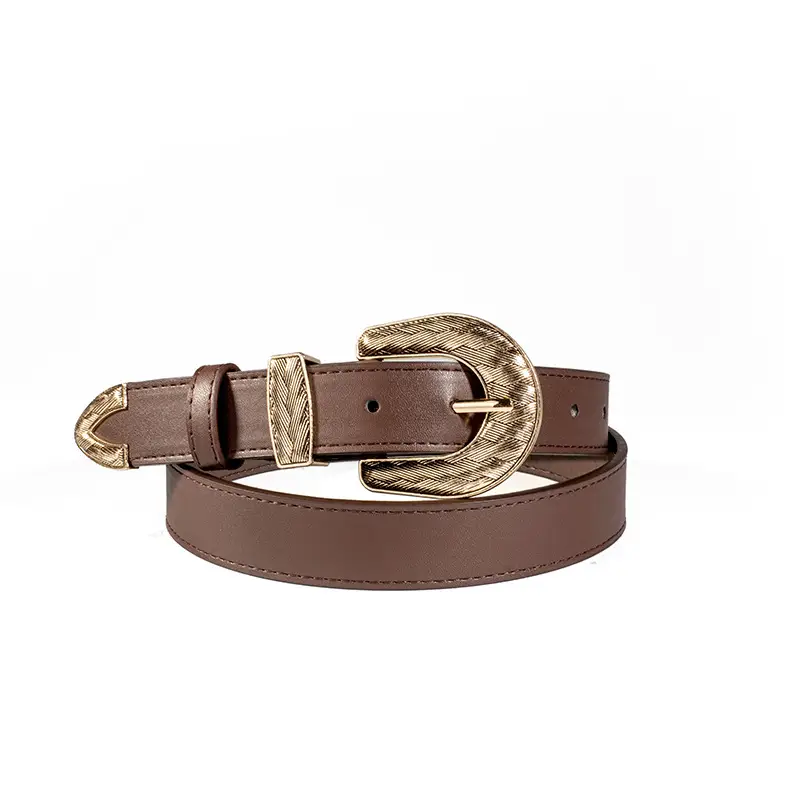 Brown Leather Belt with Gold Buckle for Women — feature 13