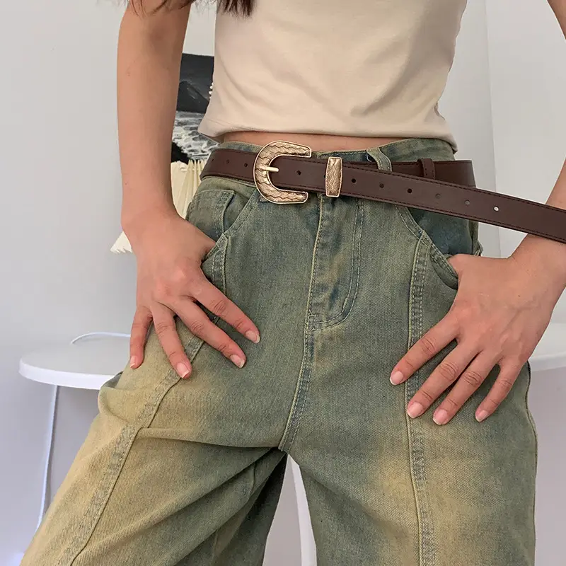 Brown Leather Belt with Gold Buckle for Women — feature 6