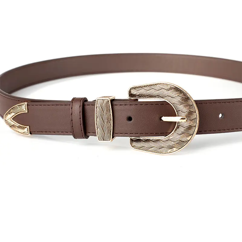 Brown Leather Belt with Gold Buckle for Women — feature 9