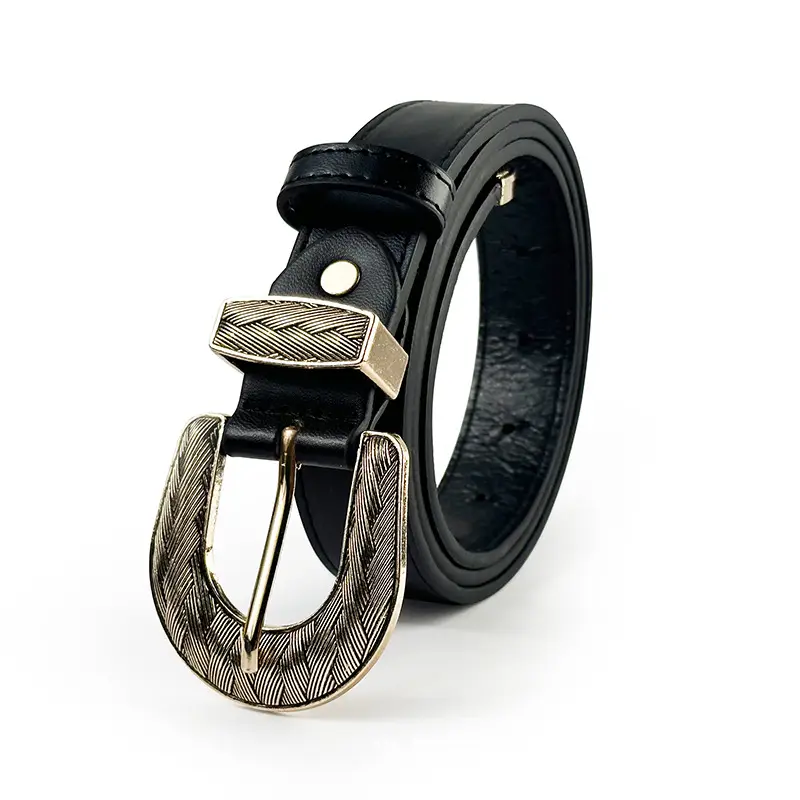 Brown Leather Belt with Gold Buckle for Women