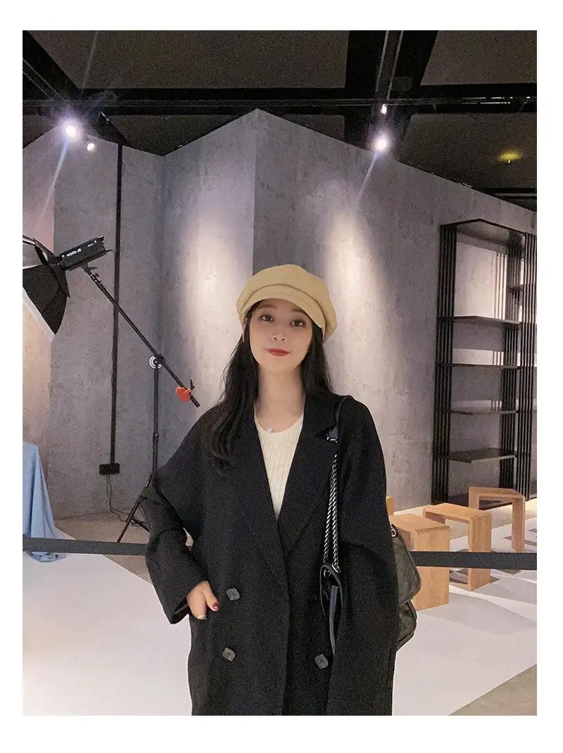 Women British Style Black Octagonal Beret Cap — feature 14