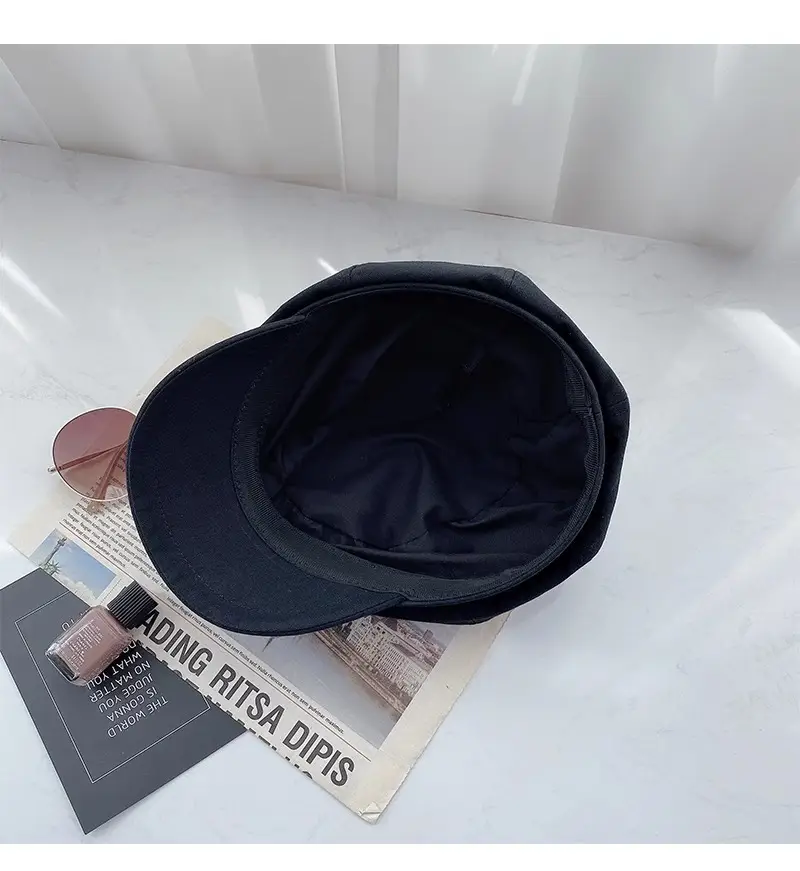 Women British Style Black Octagonal Beret Cap — feature 20