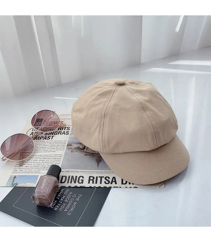 Women British Style Black Octagonal Beret Cap — feature 21