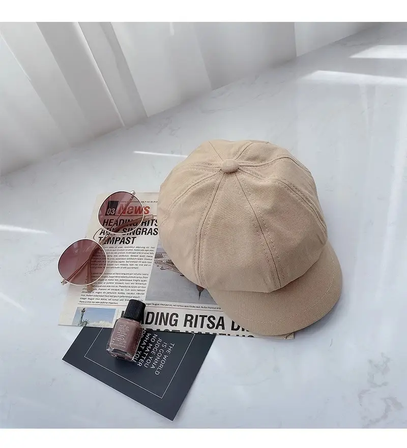 Women British Style Black Octagonal Beret Cap — feature 22