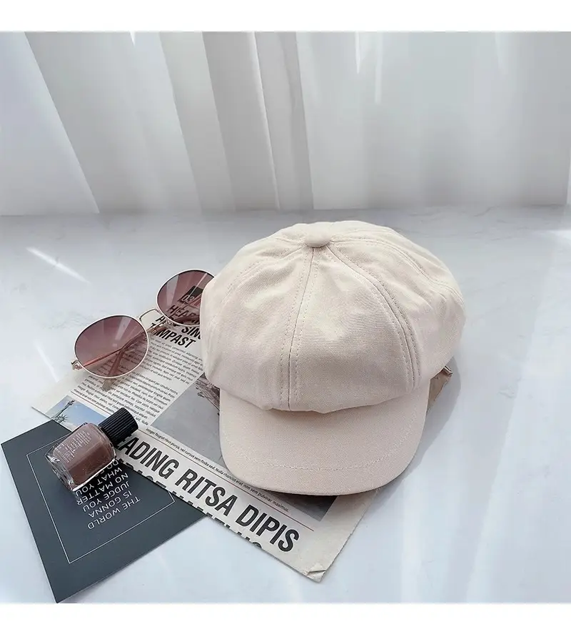 Women British Style Black Octagonal Beret Cap — feature 24