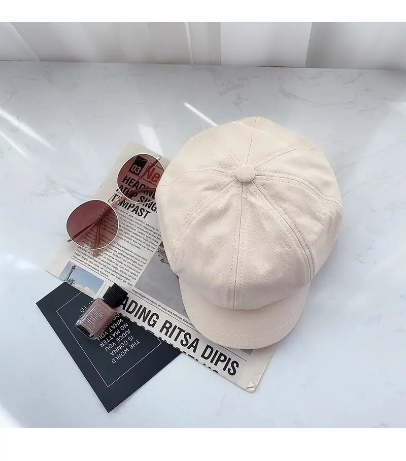 Women British Style Black Octagonal Beret Cap — feature 25