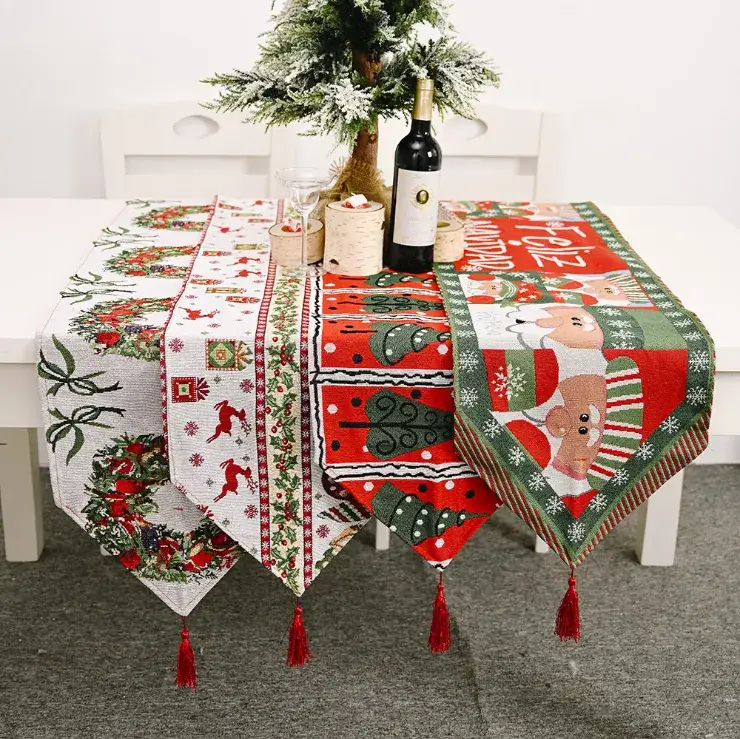 Red Christmas Tablecloth with Tassel Design - Image 11