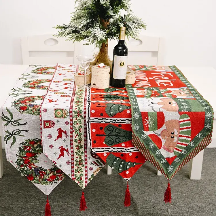 Red Christmas Tablecloth with Tassel Design — feature 1