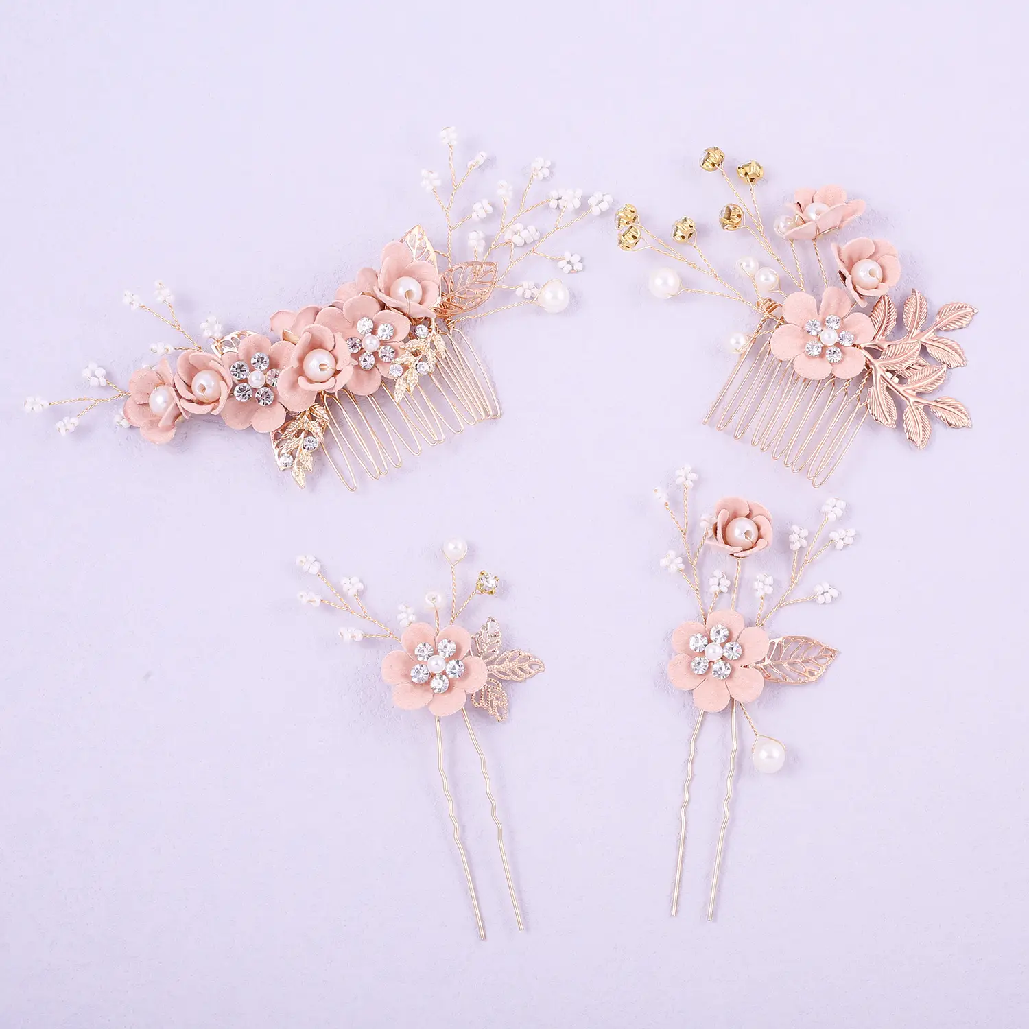 Blue Flower Hair Comb with Pearl Accents - Image 37