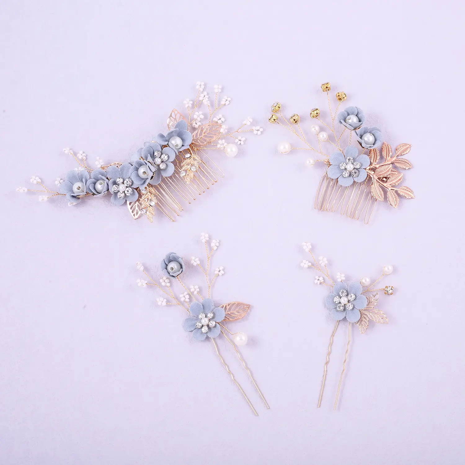 Blue Flower Hair Comb with Pearl Accents - Image 38