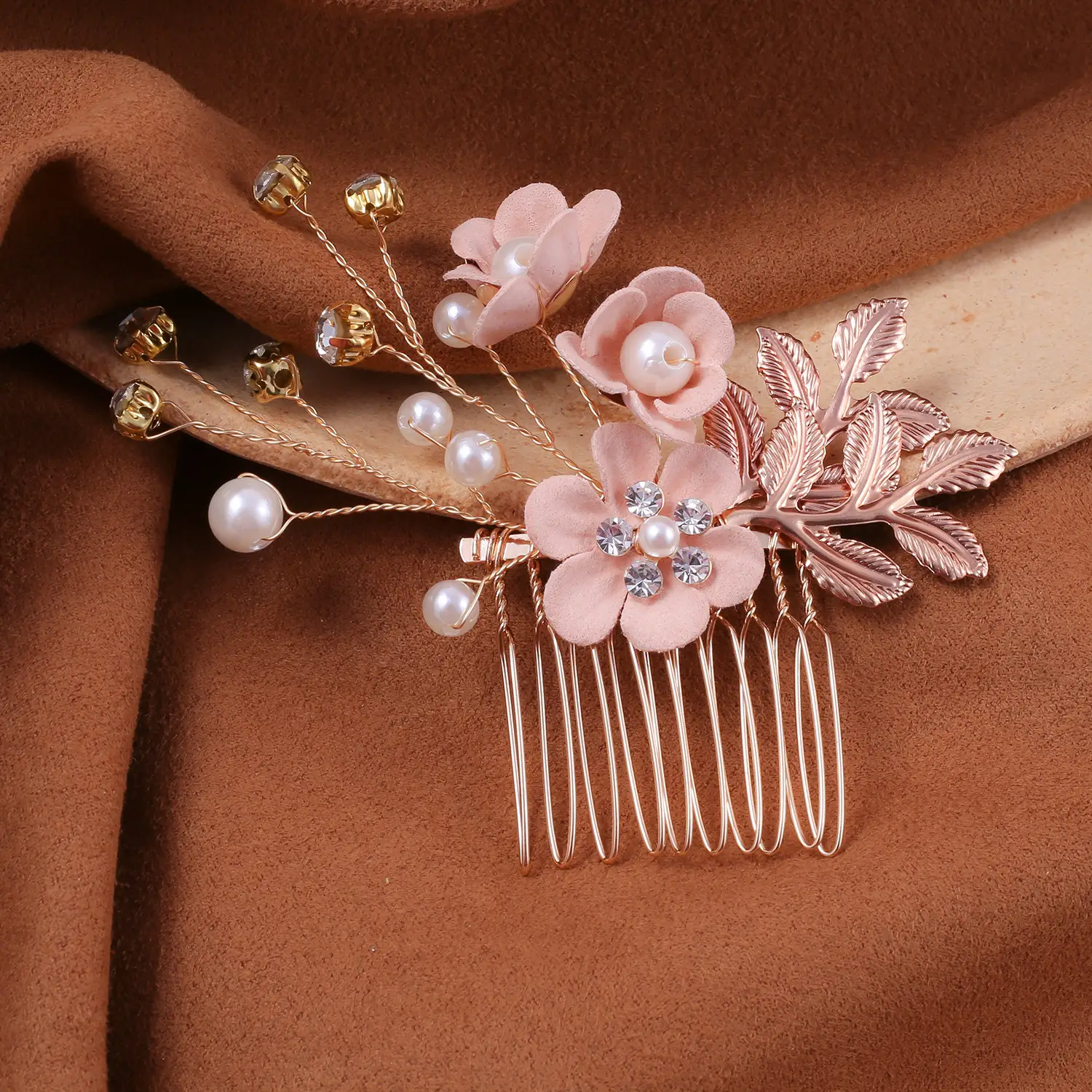 Blue Flower Hair Comb with Pearl Accents - Image 39