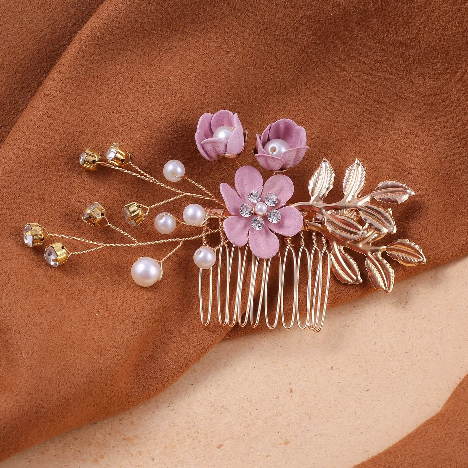 Blue Flower Hair Comb with Pearl Accents - Image 11