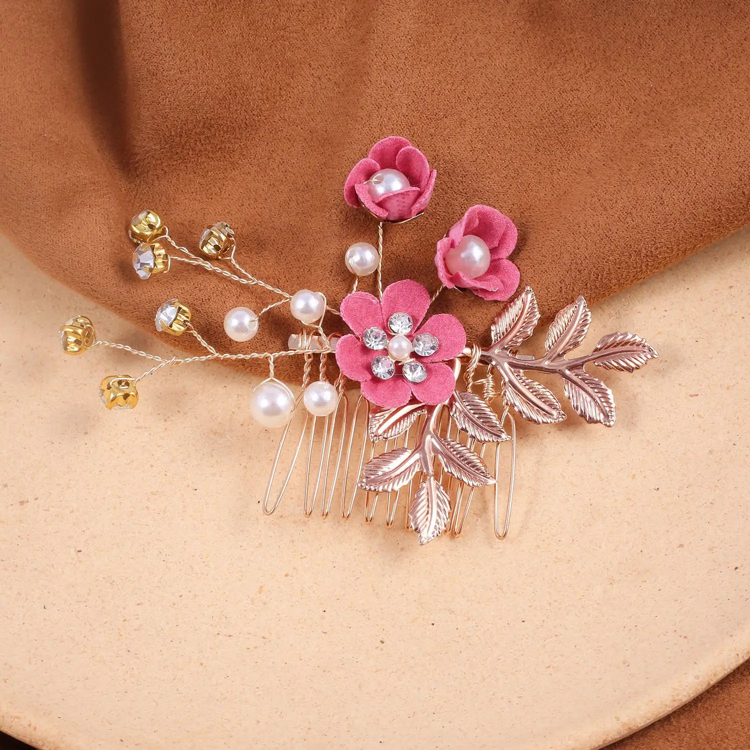 Blue Flower Hair Comb with Pearl Accents - Image 13