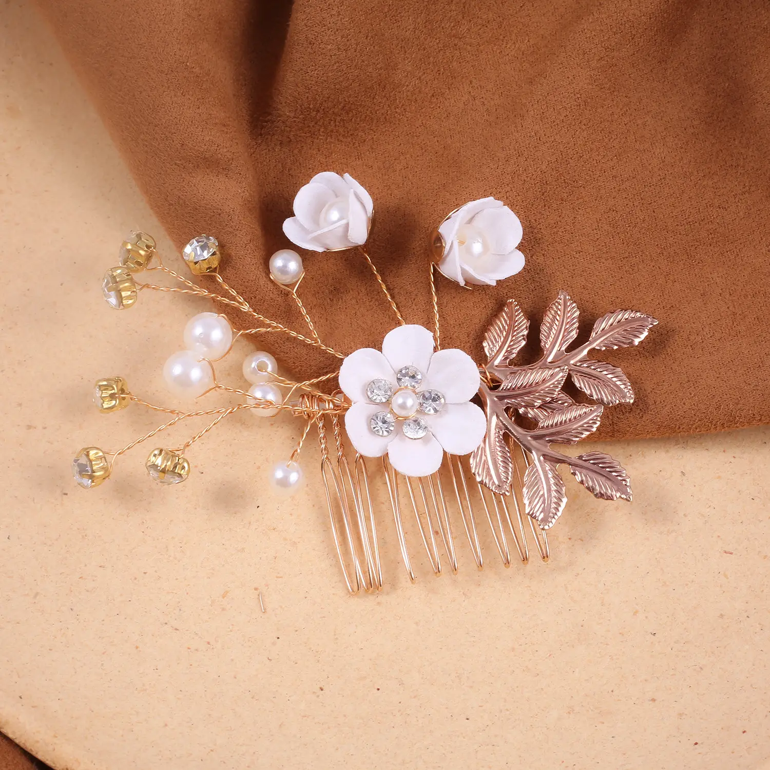 Blue Flower Hair Comb with Pearl Accents - Image 14