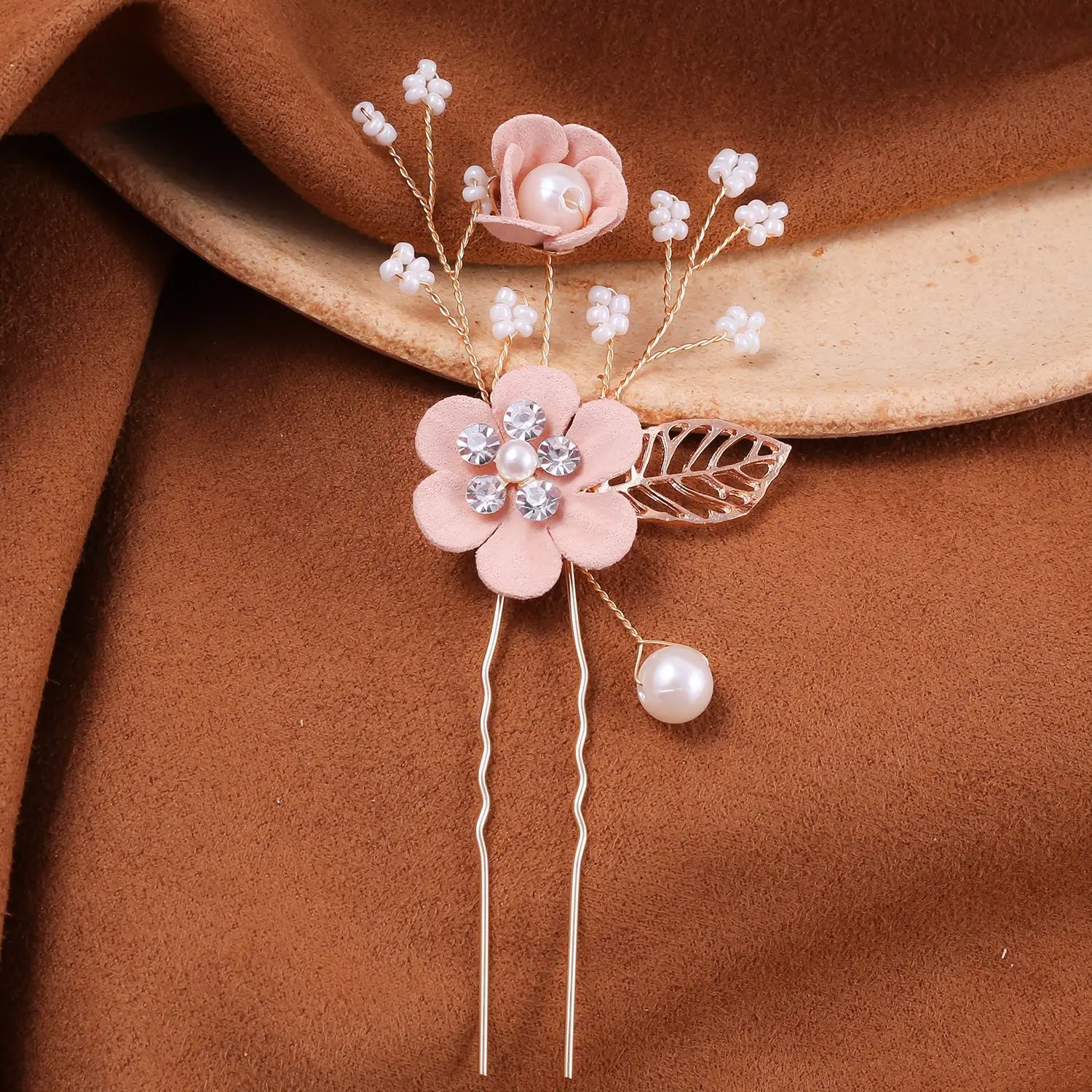 Blue Flower Hair Comb with Pearl Accents - Image 16