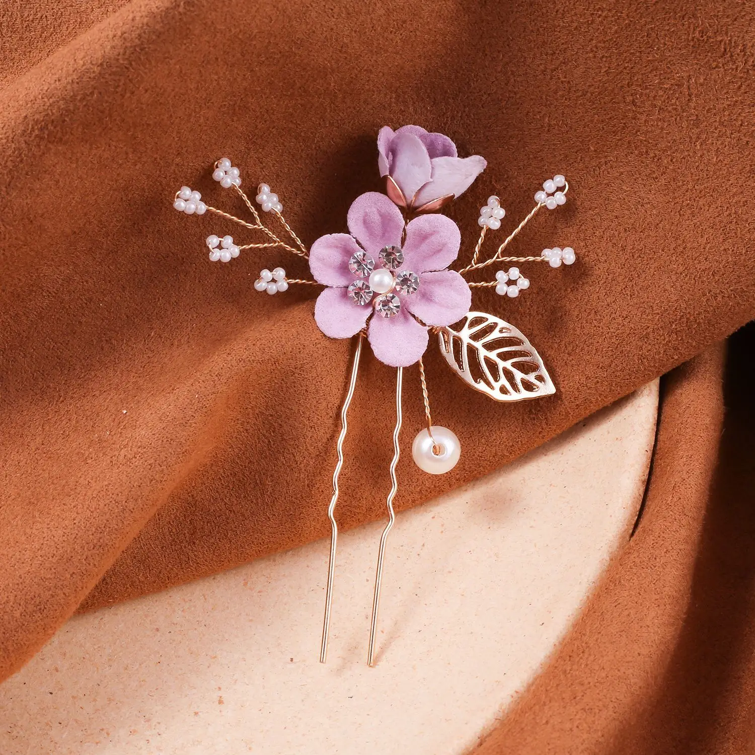 Blue Flower Hair Comb with Pearl Accents - Image 18
