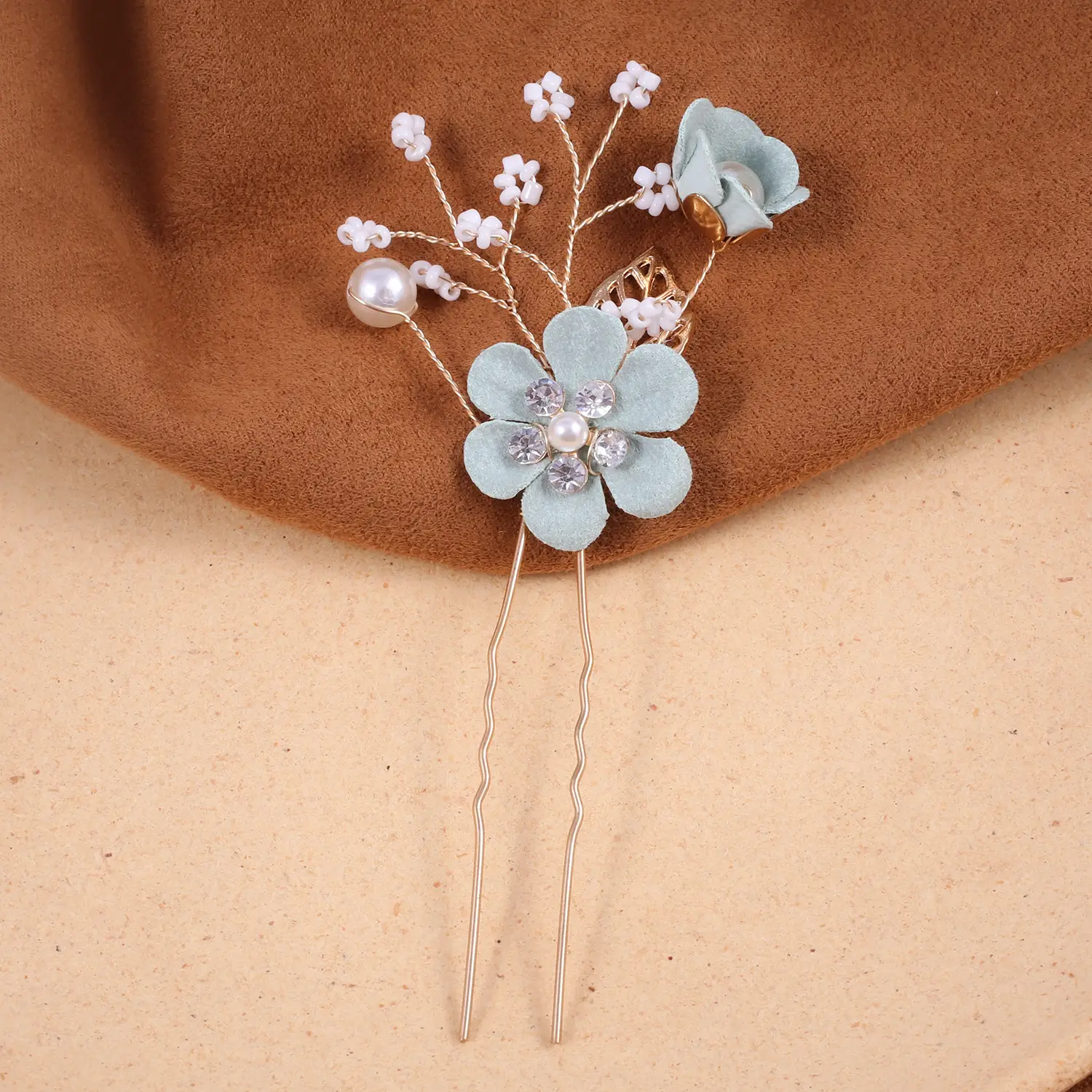 Blue Flower Hair Comb with Pearl Accents - Image 19