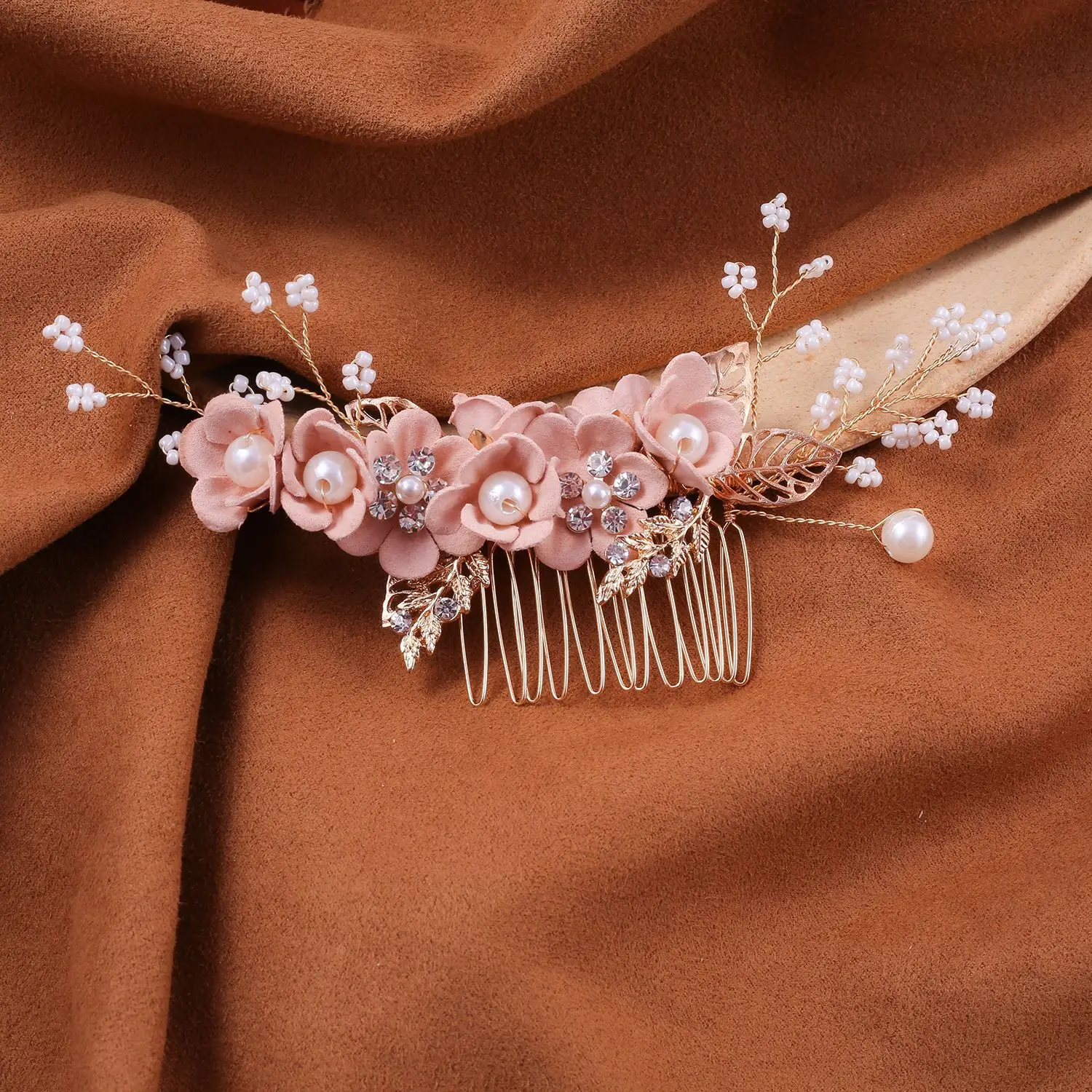 Blue Flower Hair Comb with Pearl Accents - Image 2