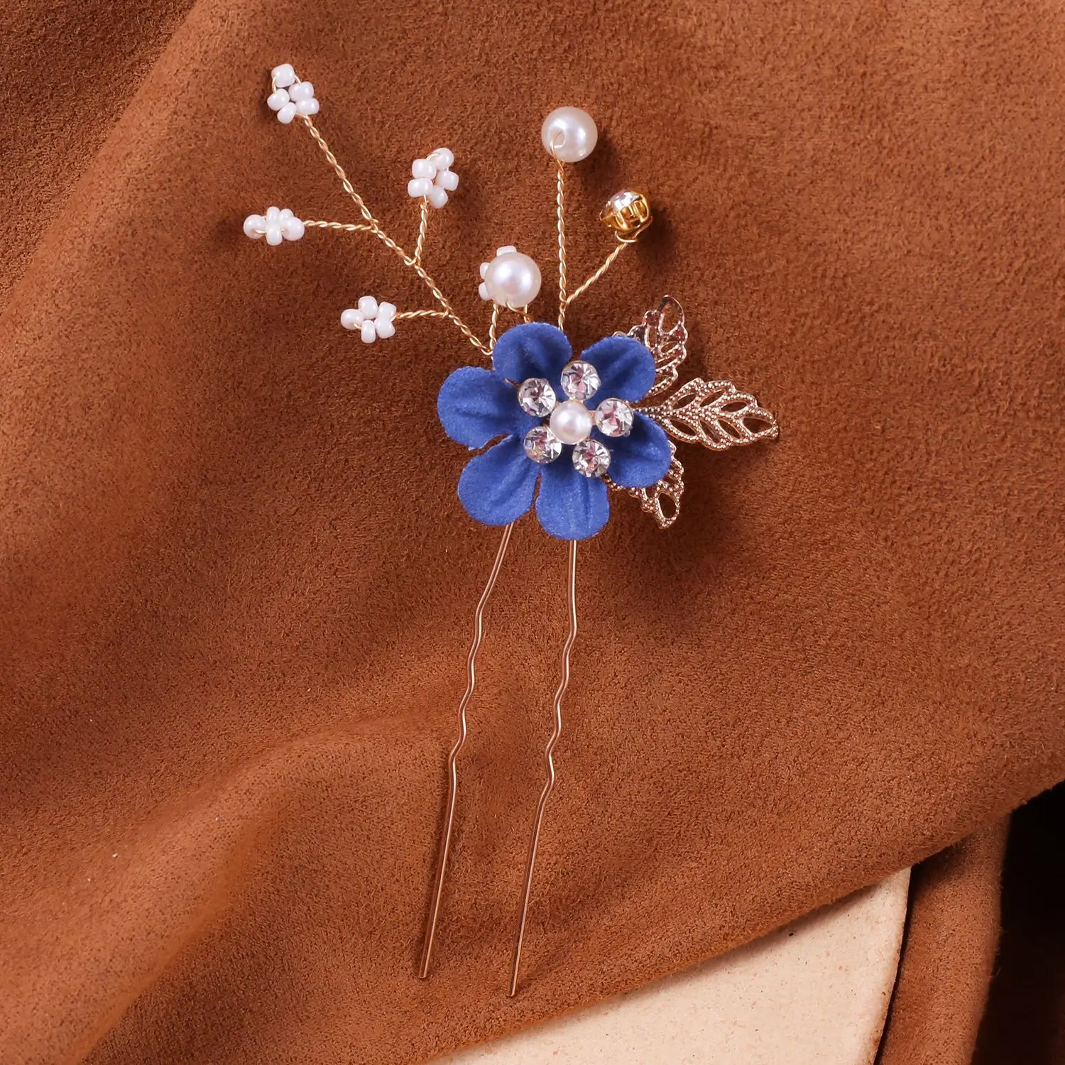 Blue Flower Hair Comb with Pearl Accents - Image 22