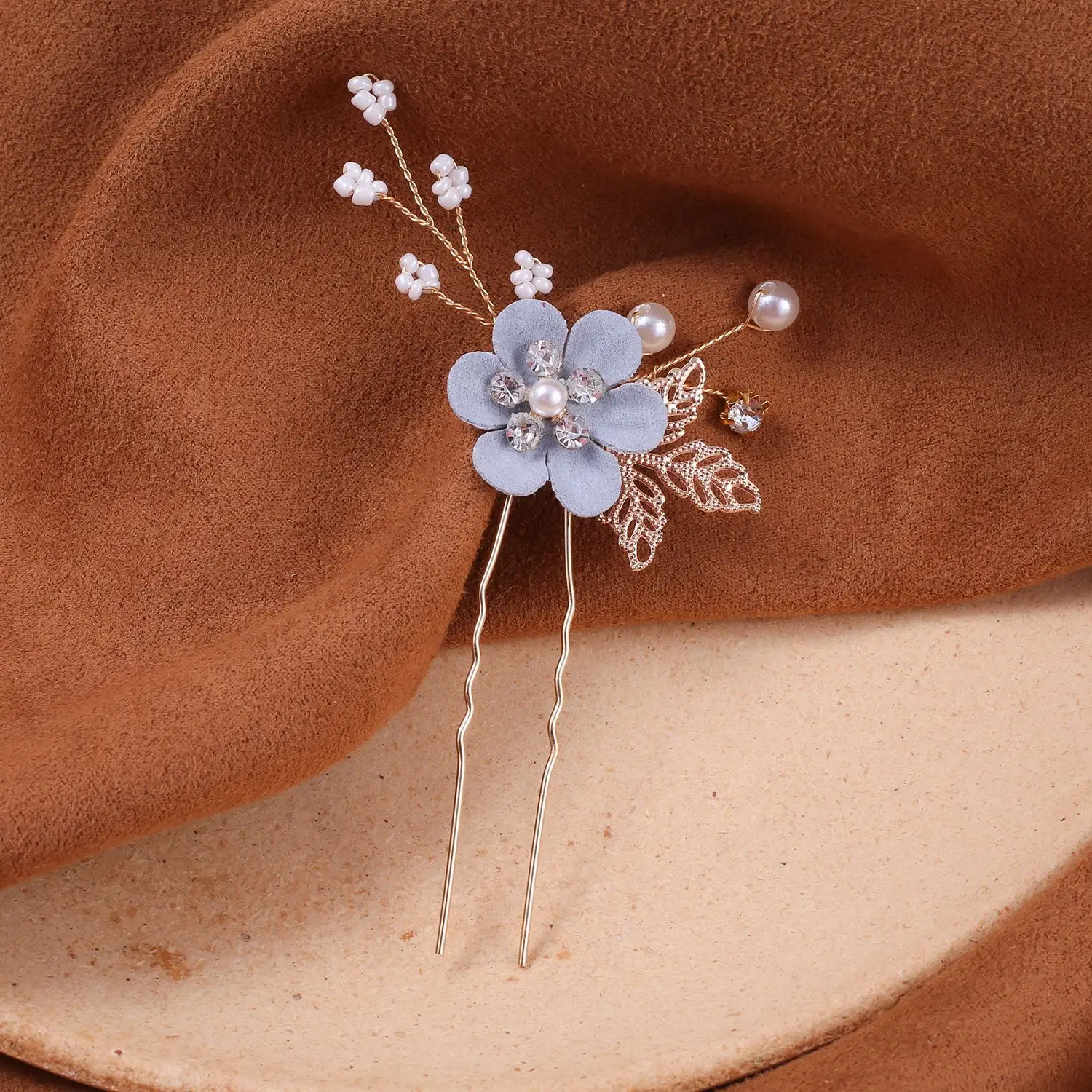 Blue Flower Hair Comb with Pearl Accents - Image 24