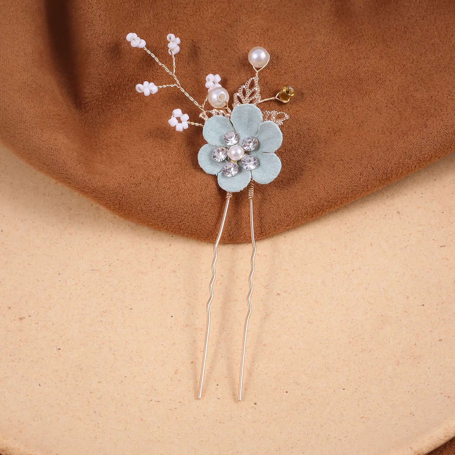 Blue Flower Hair Comb with Pearl Accents - Image 26