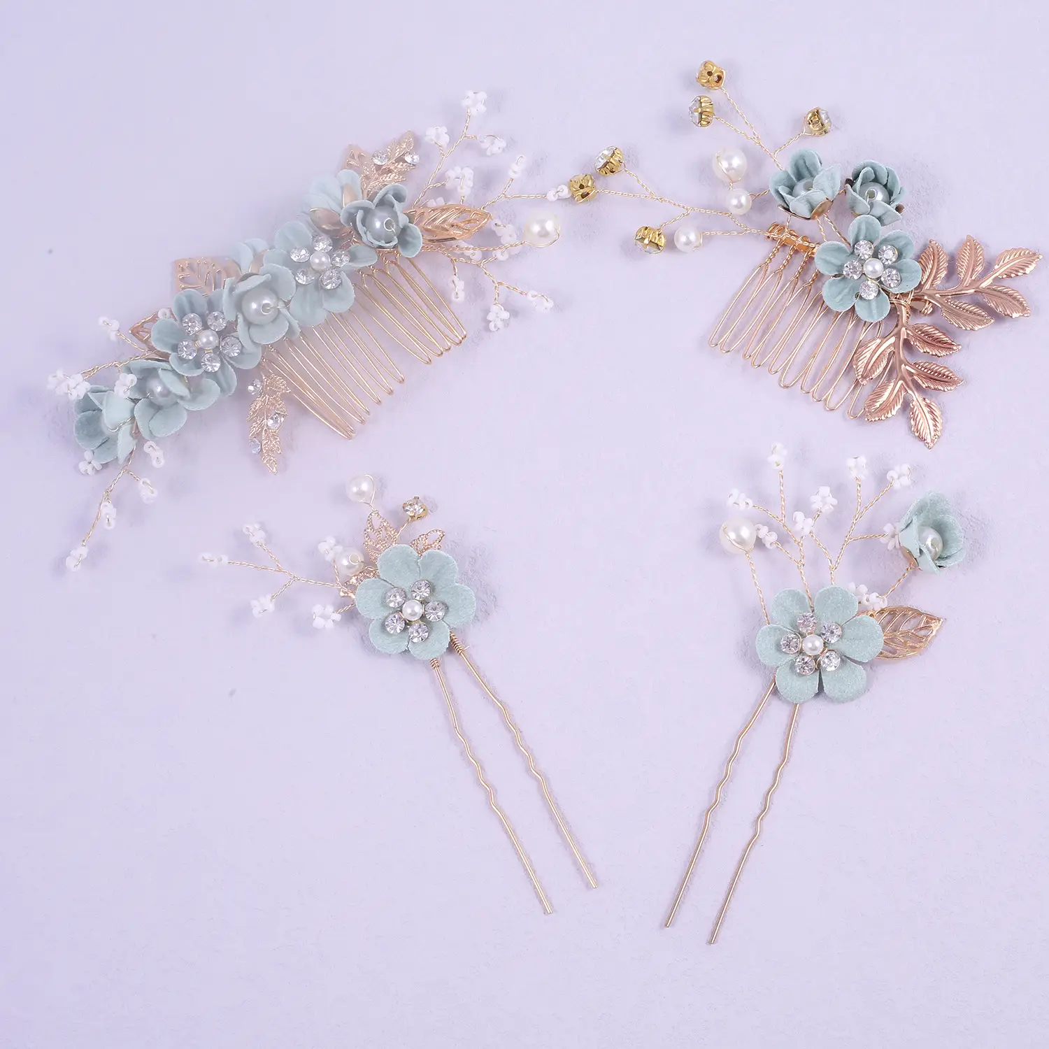 Blue Flower Hair Comb with Pearl Accents - Image 33