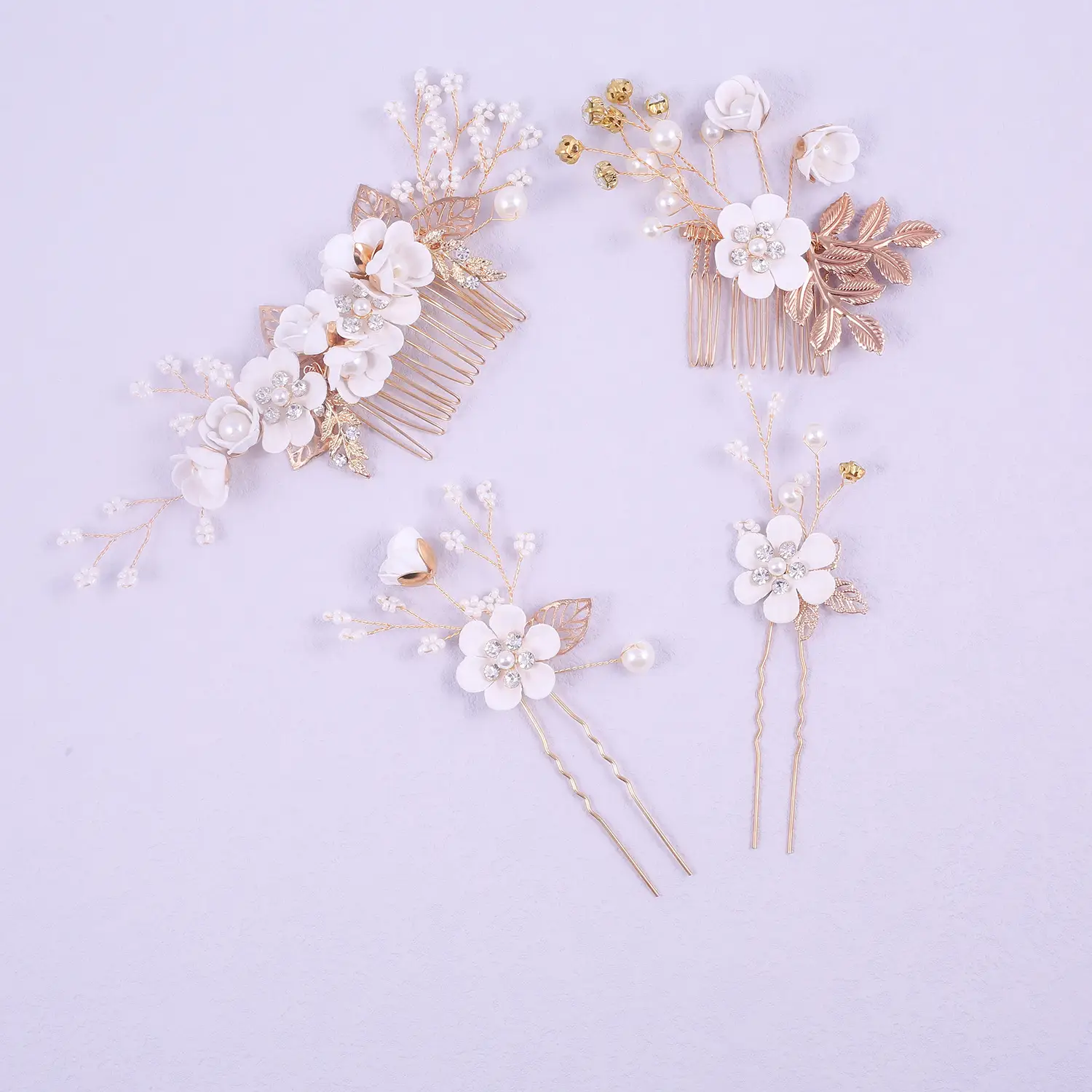 Blue Flower Hair Comb with Pearl Accents - Image 35