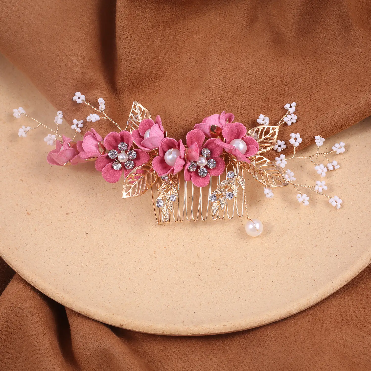 Blue Flower Hair Comb with Pearl Accents - Image 6