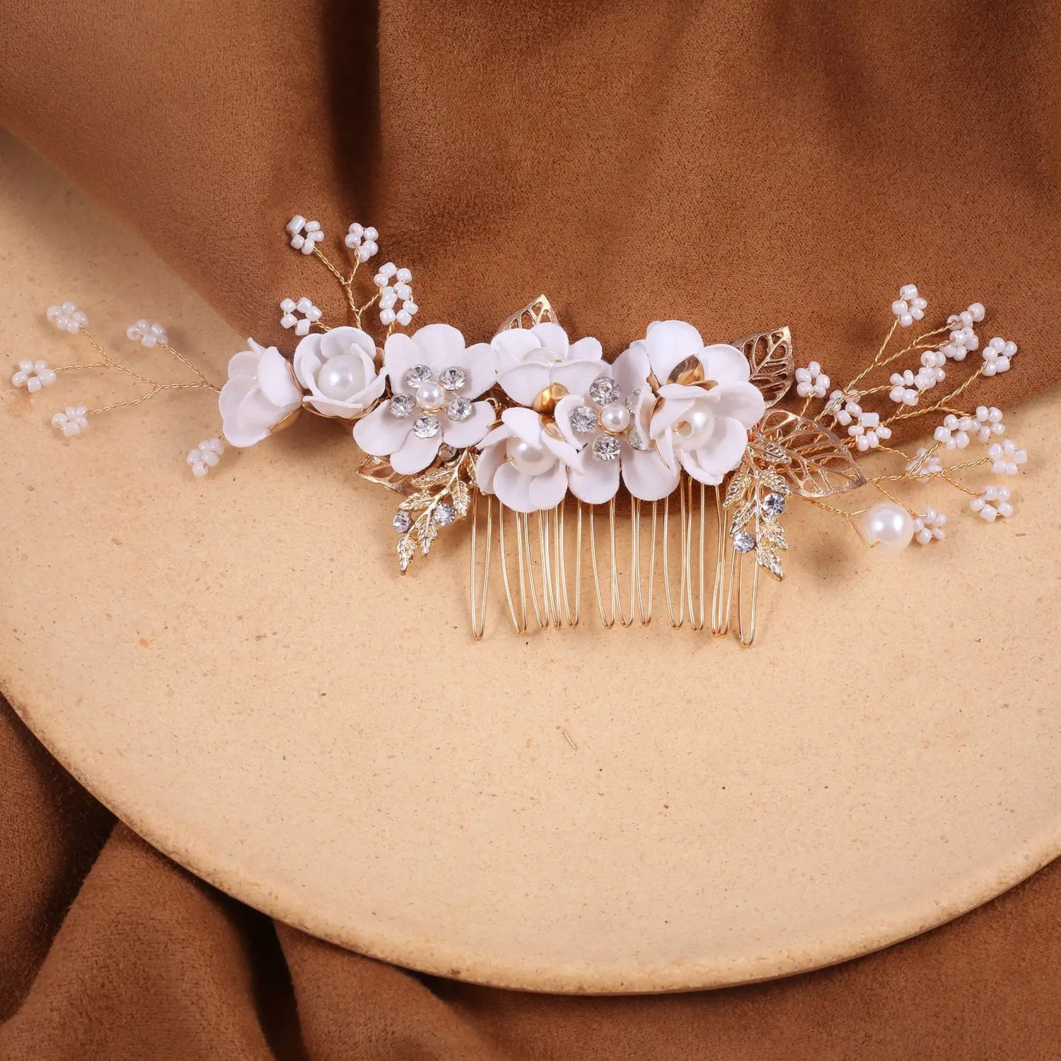 Blue Flower Hair Comb with Pearl Accents - Image 7