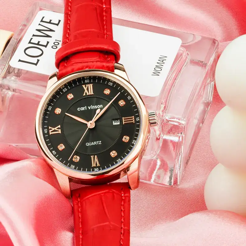 Women's Quartz Calendar Watch Brown Leather Band - Image 6