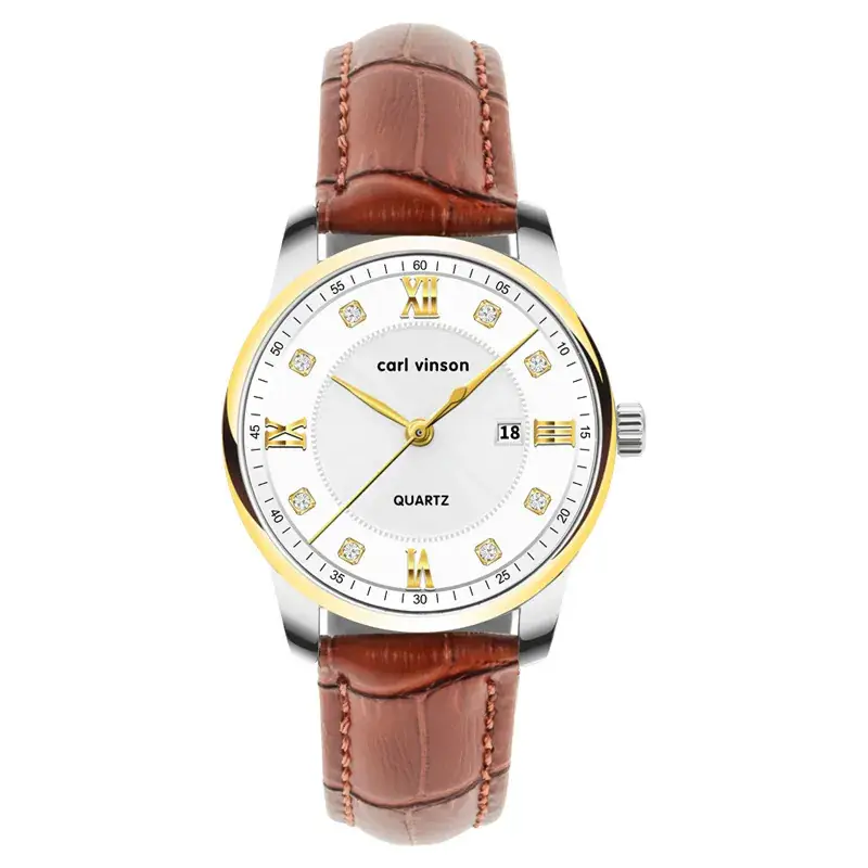 Women's Quartz Calendar Watch Brown Leather Band - Image 3