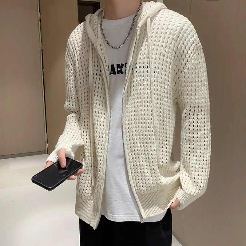 Men's Black Hollow Out Knit Hoodie Oversize