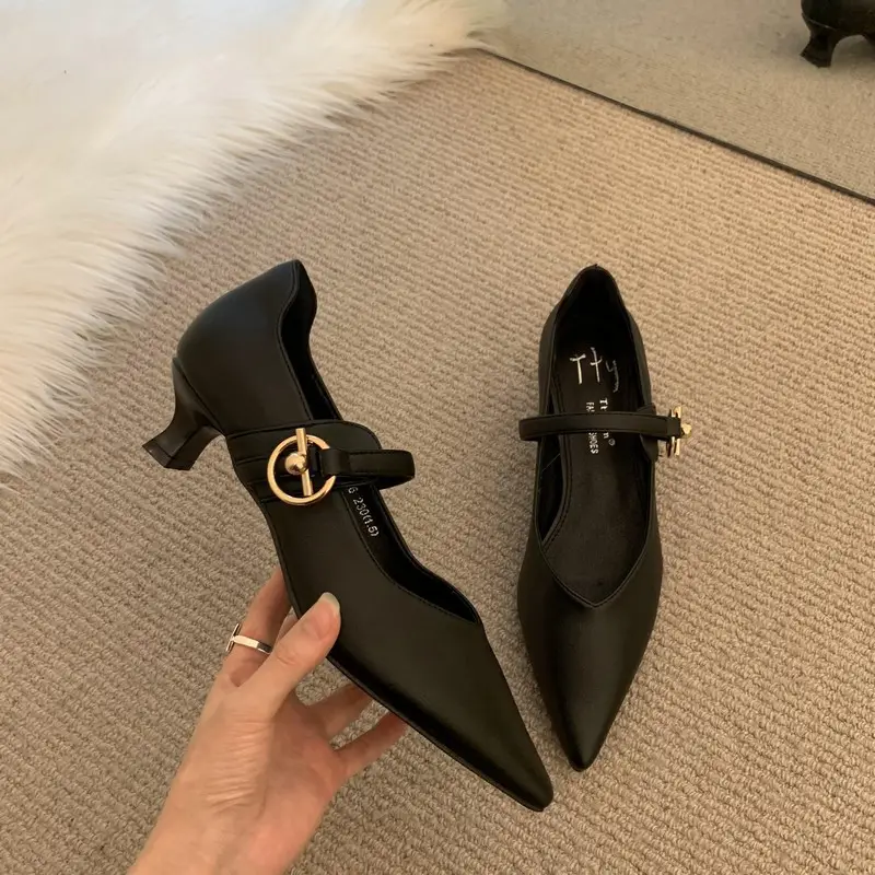 Design sense niche low heel shoes French retro single shoes chunky heel buckle women's shoes - Image 7