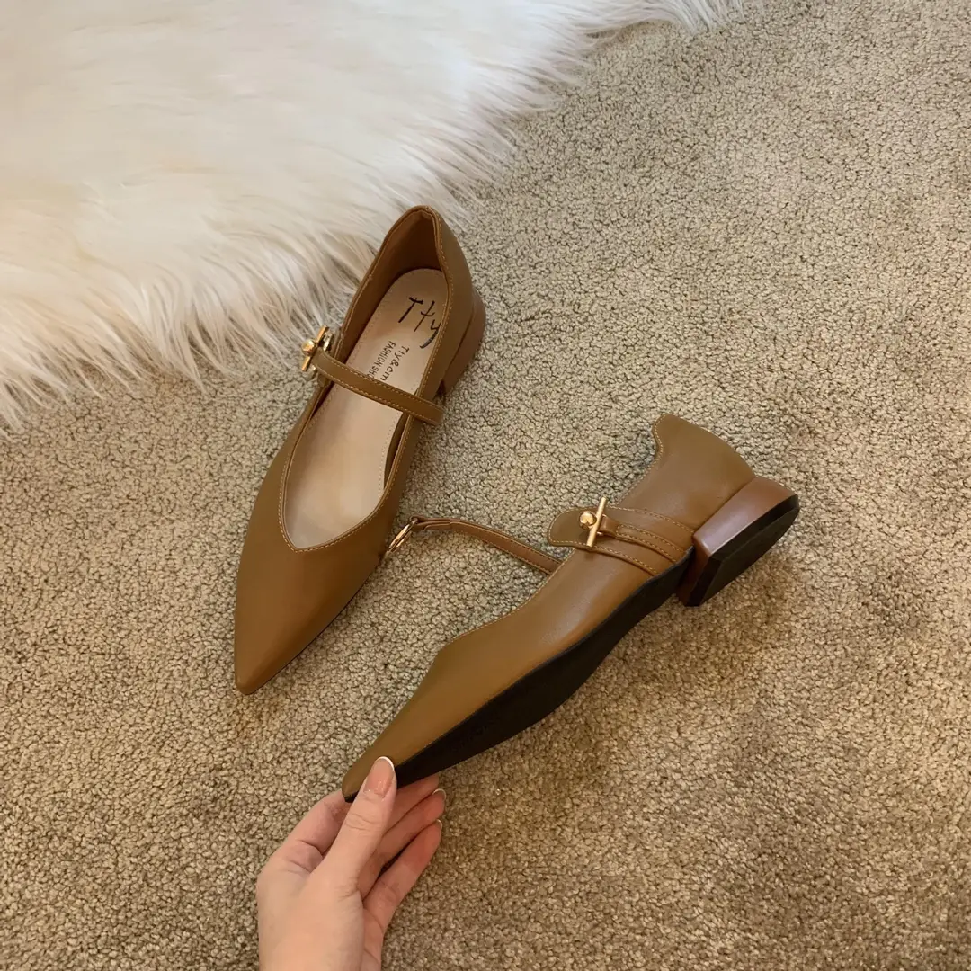 Design sense niche low heel shoes French retro single shoes chunky heel buckle women's shoes — feature 16