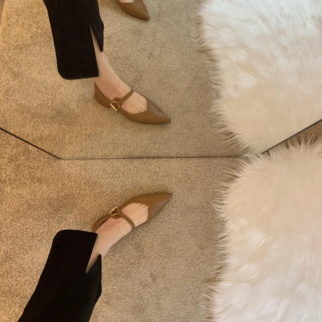 Design sense niche low heel shoes French retro single shoes chunky heel buckle women's shoes — feature 2