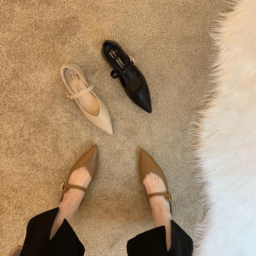 Design sense niche low heel shoes French retro single shoes chunky heel buckle women's shoes — feature 3