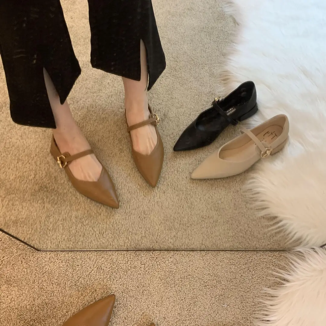 Design sense niche low heel shoes French retro single shoes chunky heel buckle women's shoes — feature 6