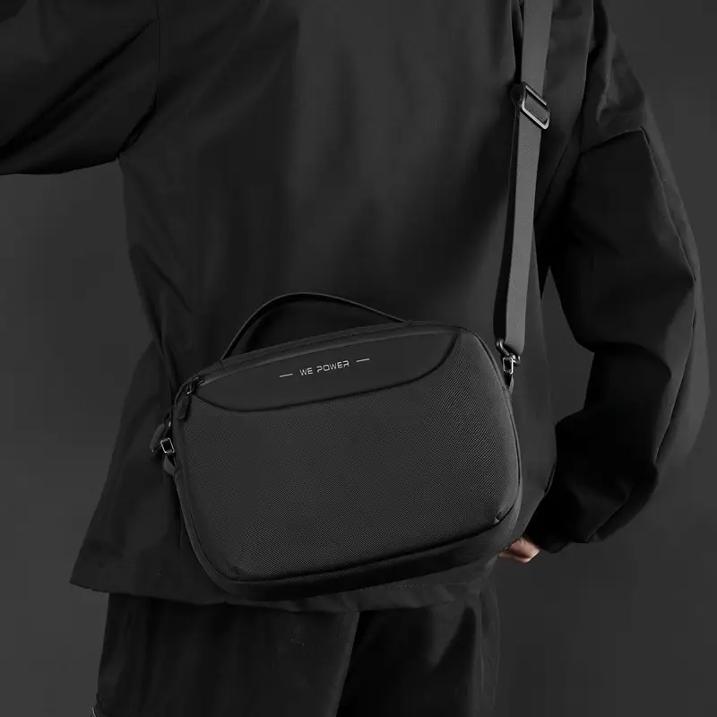 Men's Black Shoulder Messenger Bag Adjustable Strap