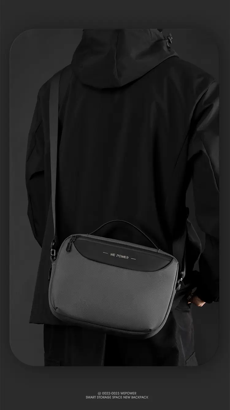 Men's Black Shoulder Messenger Bag Adjustable Strap — feature 14