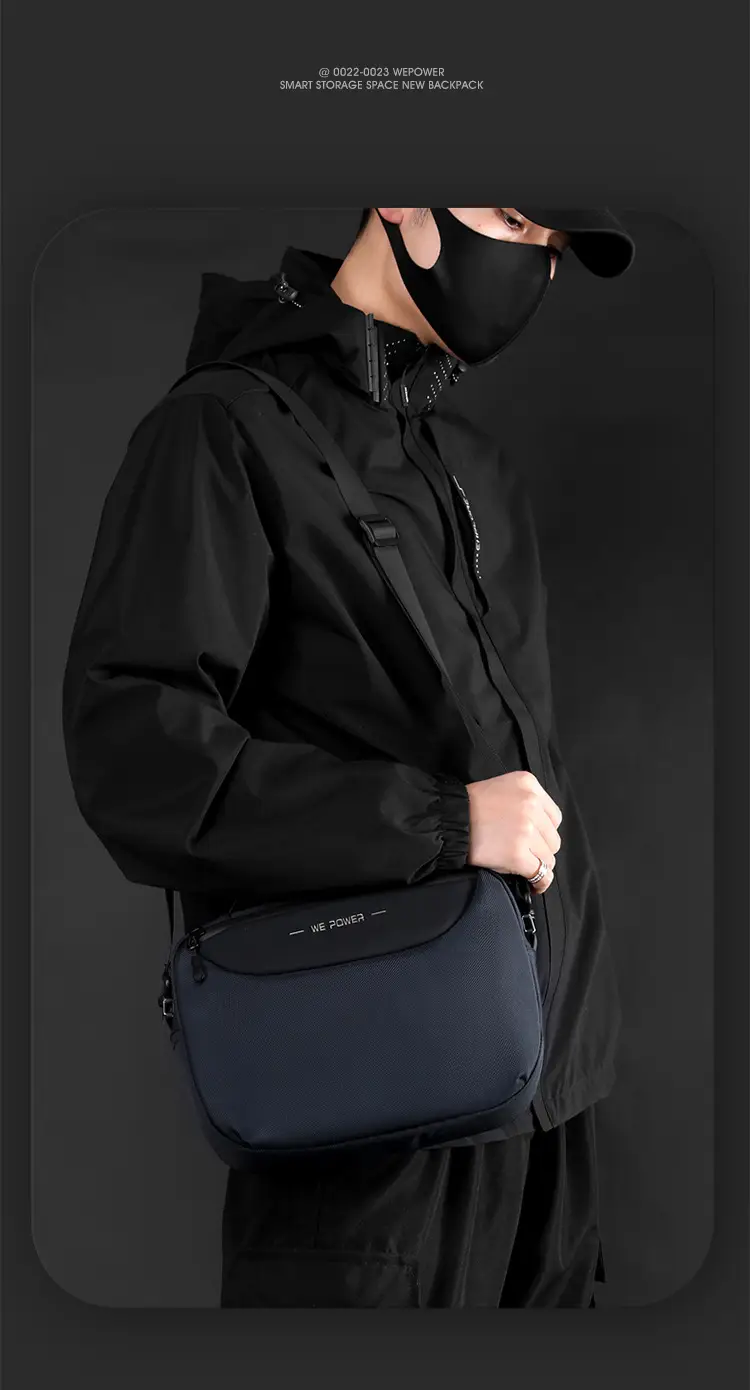 Men's Black Shoulder Messenger Bag Adjustable Strap — feature 18