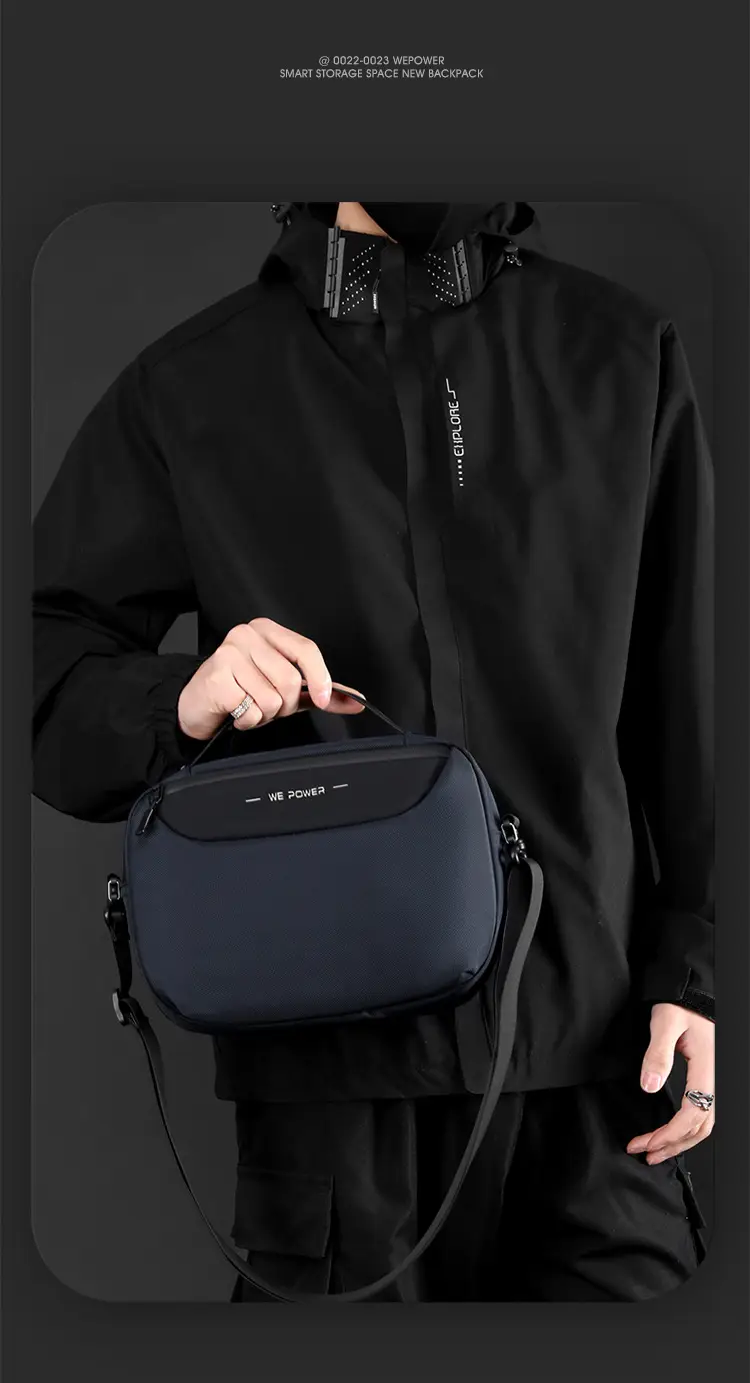 Men's Black Shoulder Messenger Bag Adjustable Strap — feature 19
