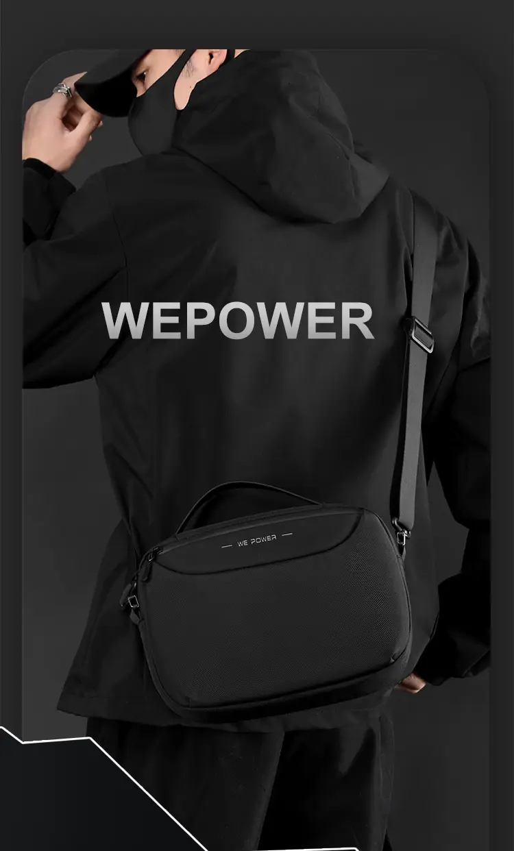Men's Black Shoulder Messenger Bag Adjustable Strap — feature 2