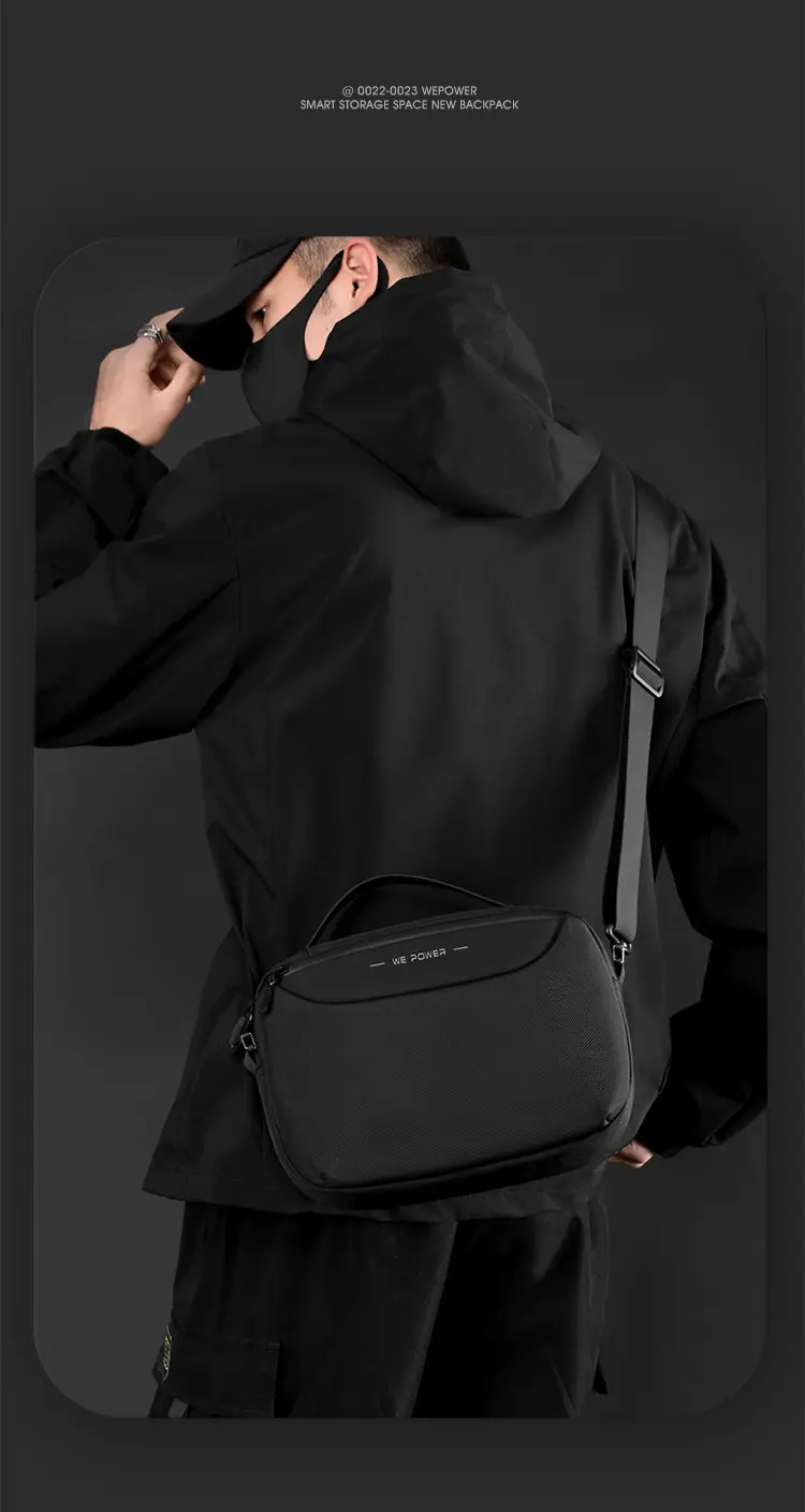 Men's Black Shoulder Messenger Bag Adjustable Strap — feature 20