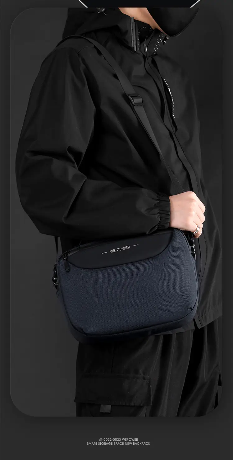 Men's Black Shoulder Messenger Bag Adjustable Strap — feature 4
