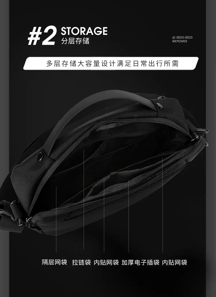 Men's Black Shoulder Messenger Bag Adjustable Strap — feature 9