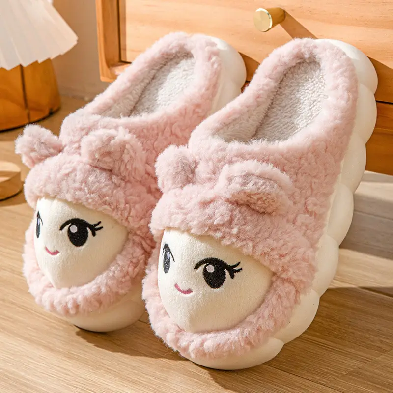Slip-on cartoon cotton slippers women's autumn and winter warm comfortable thick-soled indoor home cute plush confinement shoes - Image 5