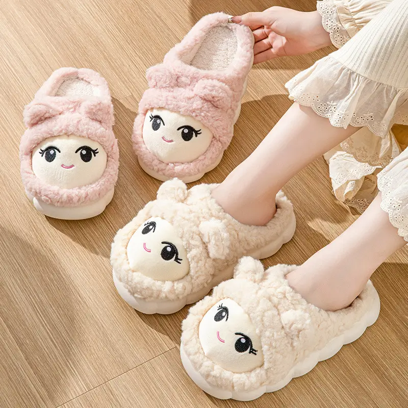 Slip-on cartoon cotton slippers women's autumn and winter warm comfortable thick-soled indoor home cute plush confinement shoes - Image 6