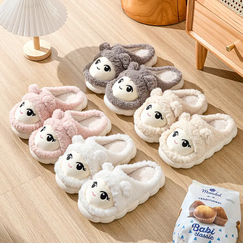 Slip-on cartoon cotton slippers women's autumn and winter warm comfortable thick-soled indoor home cute plush confinement shoes - Image 7