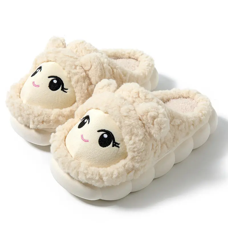 Slip-on cartoon cotton slippers women's autumn and winter warm comfortable thick-soled indoor home cute plush confinement shoes - Image 3